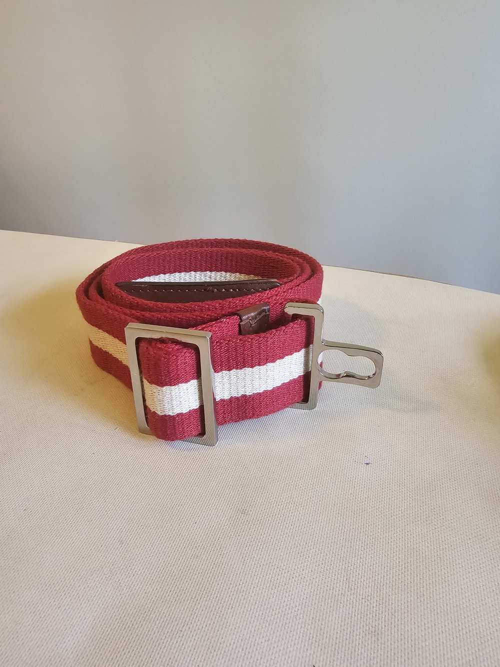 Bally Striped Red and White Webbing Belt - Men